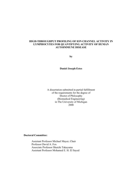 HIGH-THROUGHPUT PROFILING of ION CHANNEL ACTIVITY in LYMPHOCYTES for QUANTIFYING ACTIVITY of HUMAN AUTOIMMUNE DISEASE by Daniel