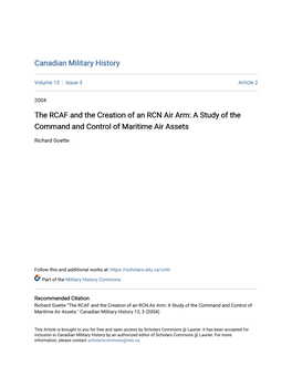 The RCAF and the Creation of an RCN Air Arm: a Study of the Command and Control of Maritime Air Assets