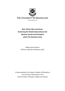 Red, Yellow, Blue and Green: Examining the Relationship Between the Spiritual, Social and Ecological Within the Salvation Army