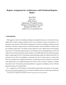 Register Assignment for Architectures with Partitioned Register Banks