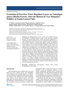 Formation of Post-Fire Water Repellent Layers on Nothofagus Glauca (Hualo) Forests, After the Historical “Las Máquinas” Wildfire in South-Central Chile