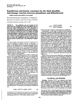 Equilibrium and Kinetic Constants for the Thiol-Disulfide Interchange