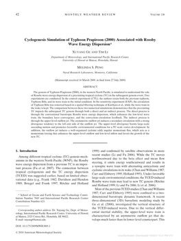 Cyclogenesis Simulation of Typhoon Prapiroon (2000) Associated with Rossby Wave Energy Dispersion*