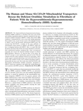 The Human and Mouse SLC25A29 Mitochondrial Transporters Rescue