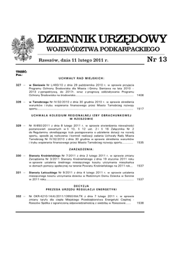 Taryfa Dla Ciepła, Administracyjne W Sprawie Zatwierdzenia Zmiany Zatwierdzona Moją Decyzją Z Dnia 06 Grudnia 2010 R