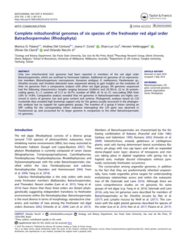 Complete Mitochondrial Genomes of Six Species of the Freshwater Red Algal Order Batrachospermales (Rhodophyta)