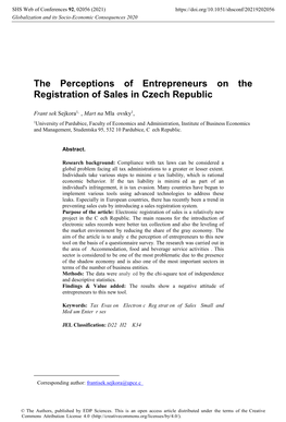 The Perceptions of Entrepreneurs on the Registration of Sales in Czech Republic