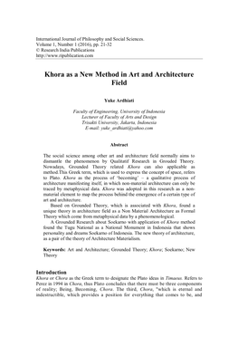 Khora As a New Method in Art and Architecture Field