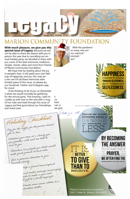 MARION COMMUNITY FOUNDATION with Much Pleasure, We Give You This with the Pandemic Adding Special Issue of Legacy