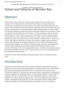 Fishers and Fisheries of Moreton