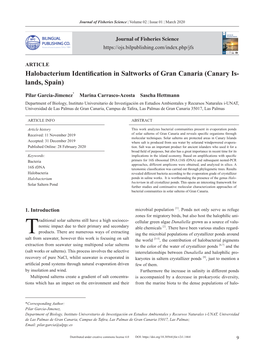 Halobacterium Identification in Saltworks of Gran Canaria (Canary Is- Lands, Spain)