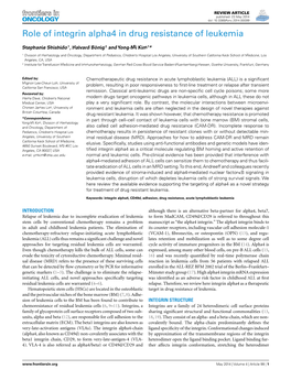 Role of Integrin Alpha4 in Drug Resistance of Leukemia