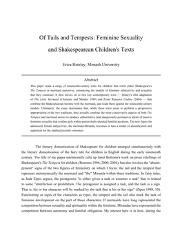 Feminine Sexuality and Shakespearean Children's Texts