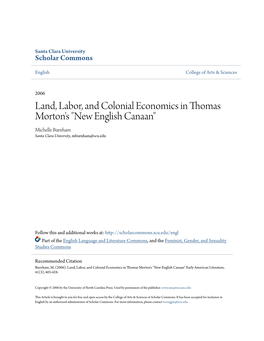 Land, Labor, and Colonial Economics in Thomas Morton's 