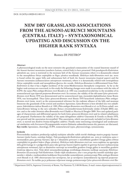 New Dry Grassland Associations from the Ausoni-Aurunci Mountains (Central Italy) – Syntaxonomical Updating and Discussion on the Higher Rank Syntaxa