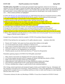 ECON 3240 Final Presentation Review Checklist Spring 2020 Checklist