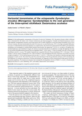 Horizontal Transmission of the Ectoparasite Gyrodactylus Arcuatus