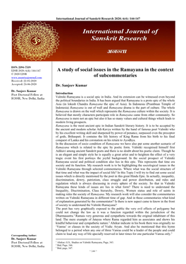 A Study of Social Issues in the Ramayana in the Context Of