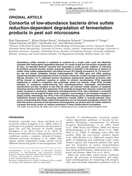 Consortia of Low-Abundance Bacteria Drive Sulfate Reduction-Dependent Degradation of Fermentation Products in Peat Soil Microcosms