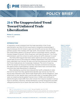 The Unappreciated Trend Toward Unilateral Trade Liberalization