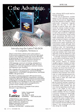 Lattice MS-DOS Speculate Howhow Thethe 11-Ansputer Transputer Would Introducing the Lattice"MS- DOS C Compiler, Version 3