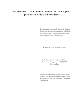 Processamento De Consultas Baseado Em Ontologias Para Sistemas De Biodiversidade