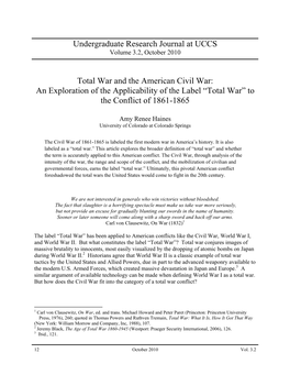 Total War and the American Civil War: an Exploration of the Applicability of the Label “Total War” to the Conflict of 1861-1865