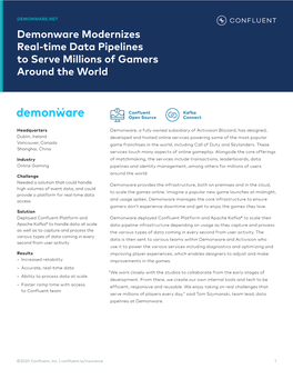 Demonware Modernizes Real-Time Data Pipelines to Serve Millions of Gamers Around the World