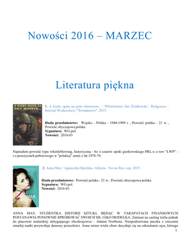 Nowości 2016 – MARZEC Literatura Piękna