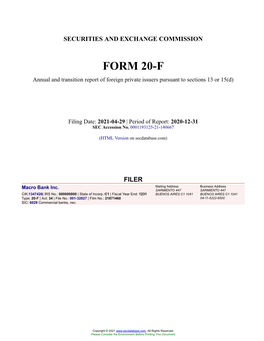 Macro Bank Inc. Form 20-F Filed 2021-04-29