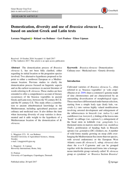 Domestication, Diversity and Use of Brassica Oleracea L., Based on Ancient Greek and Latin Texts