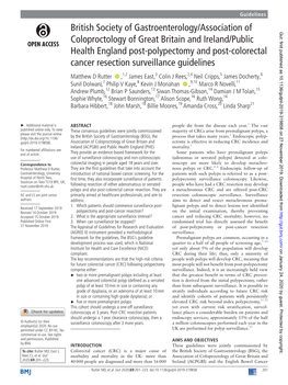 Post-Polypectomy and Post-Colorectal Cancer Resection Surveillance