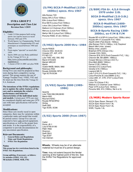 SVRA GROUP 5 Description and Class List