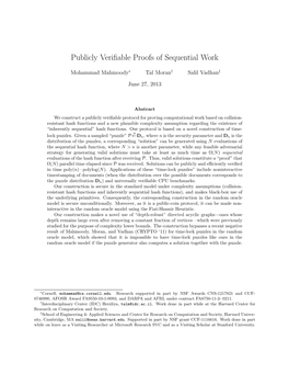 Publicly Verifiable Proofs of Sequential Work