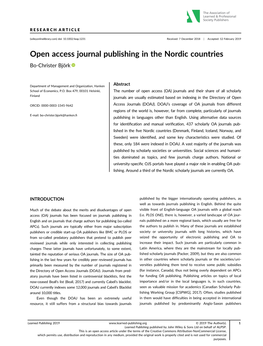 Open Access Journal Publishing in the Nordic Countries Bo-Christer Björk
