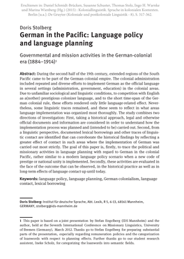 German in the Pacific: Language Policy and Language Planning