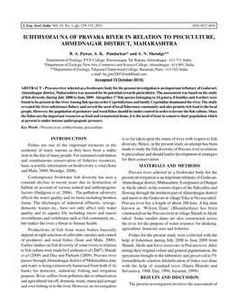 Ichthyofauna of Pravara River in Relation to Pisciculture, Ahmednagar District, Maharashtra