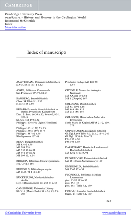 Index of Manuscripts