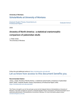 Ancestry of North America : a Statistical Craniomorphic Comparison of Paleoindian Skulls