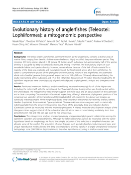 Evolutionary History of Anglerfishes (Teleostei: Lophiiformes): A