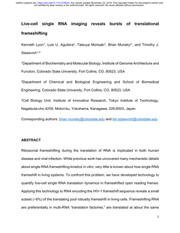 Live-Cell Single RNA Imaging Reveals Bursts of Translational Frameshifting