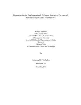 Deconstructing the Gay International: a Content Analysis of Coverage of Homosexuality in Arabic Satellite News