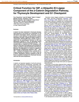 Critical Function for SIP, a Ubiquitin E3 Ligase Component of the B-Catenin Degradation Pathway, for Thymocyte Development and G1 Checkpoint