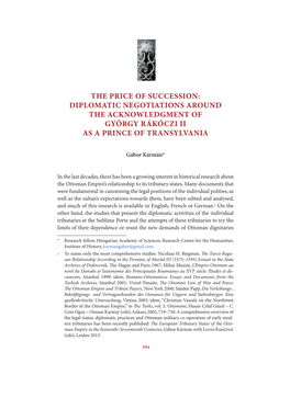 The Price of Succession: Diplomatic Negotiations Around the Acknowledgment of György Rákóczi Ii As a Prince of Transylvania