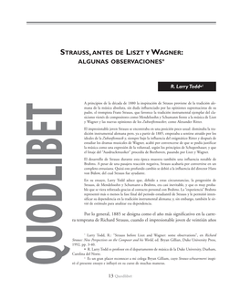 Strauss, Antes De Liszt Y Wagner: Algunas Observaciones*