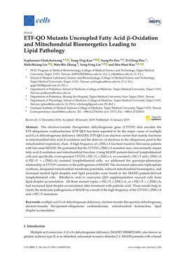 ETF-QO Mutants Uncoupled Fatty Acid Β-Oxidation and Mitochondrial Bioenergetics Leading to Lipid Pathology