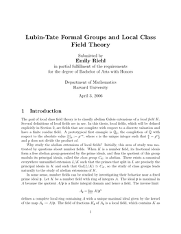 Lubin-Tate Formal Groups and Local Class Field Theory