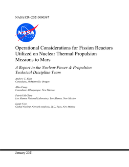 Operational Considerations for Fission Reactors Utilized on Nuclear Thermal Propulsion Missions to Mars