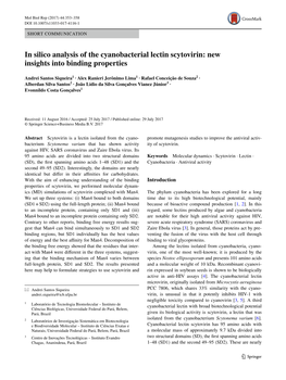 In Silico Analysis of the Cyanobacterial Lectin Scytovirin: New Insights Into Binding Properties