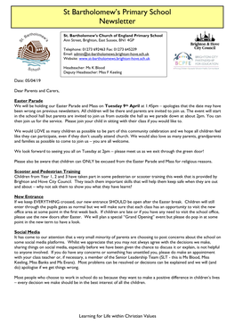 St Bartholomew's Primary School Newsletter